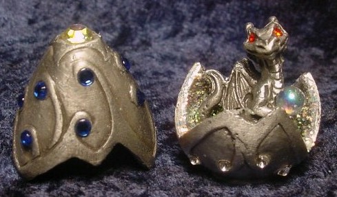 Pewter Fantasy DRAGON Hatching from Egg - Crystals