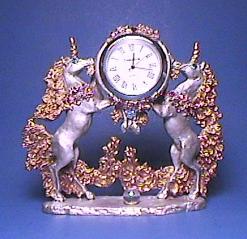 Pewter Double Unicorn Clock