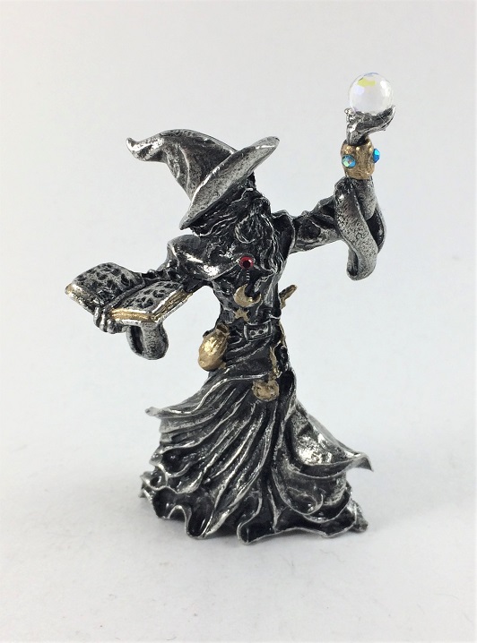 Very Detailed PEWTER WIZARD with Dragon Staff & Crystals 