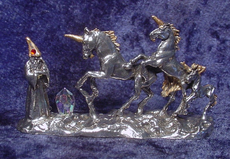 Pewter Unicorn and Wizard