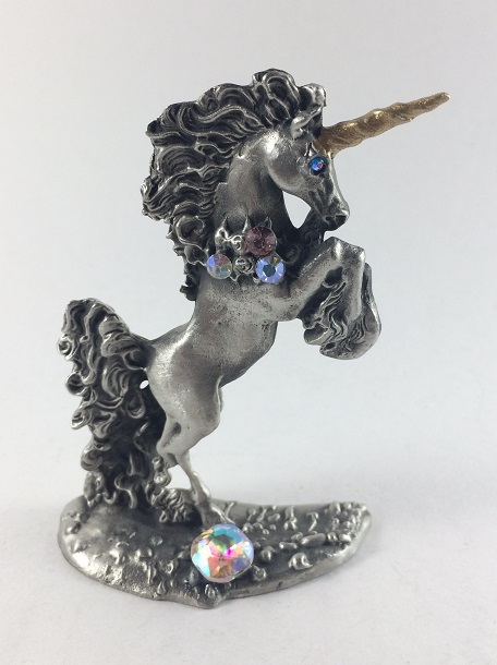 3" x 1 1/8" x 3 3/4" high Unicorn with Glass Orb Pewter 
